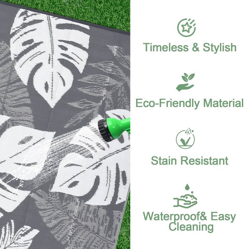 Outdoor Rug Waterproof Reversible Rug Modern Leaves Plastic Straw Area Rug