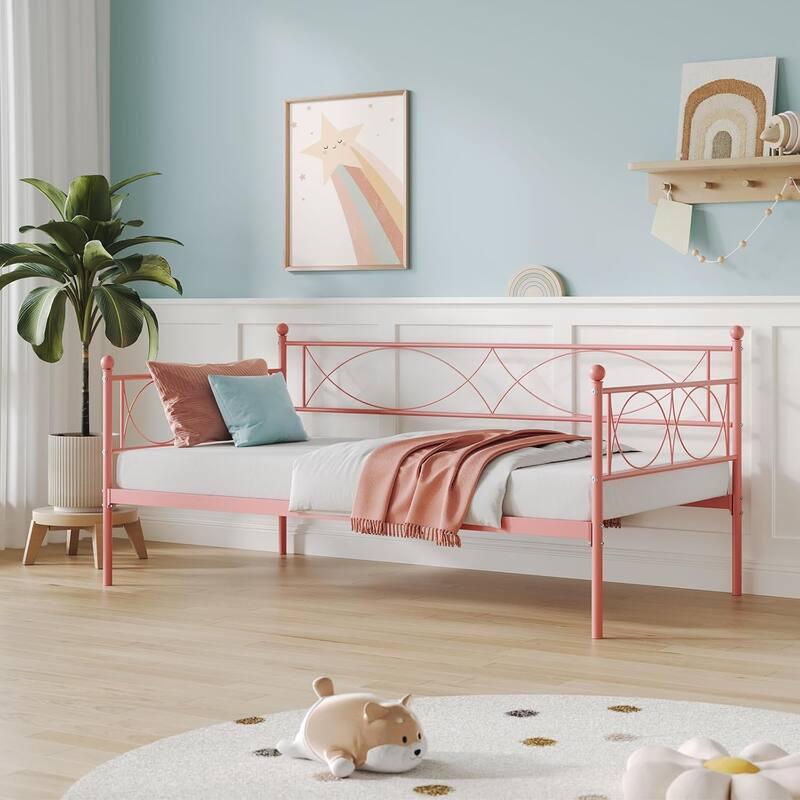 Metal Daybed with Trundle Set, Space-Saving Sofa Bed Frame with Steel Support for Bedroom or Living Room