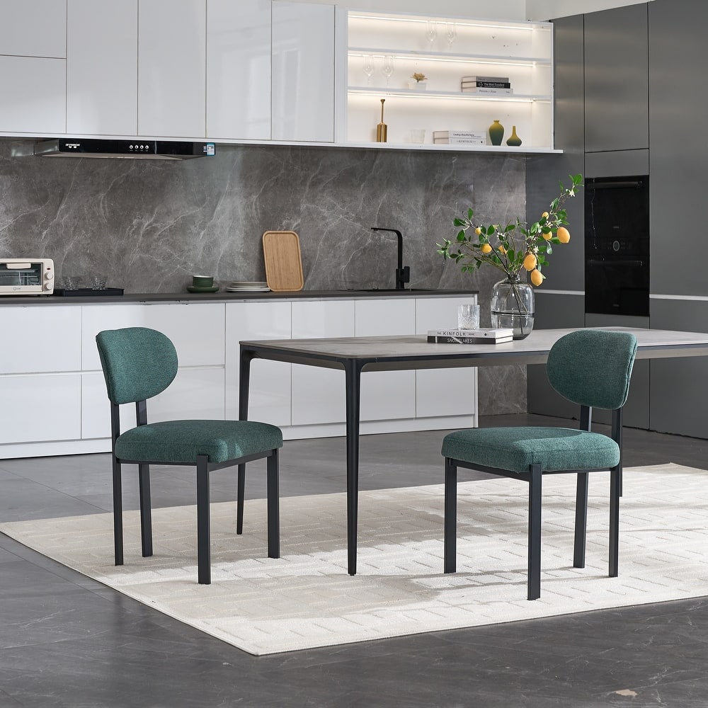 Modern Dining Room Chairs Set of 2, Mid-Century Upholstered Boucle Kitchen Dining Chairs with Metal Legs