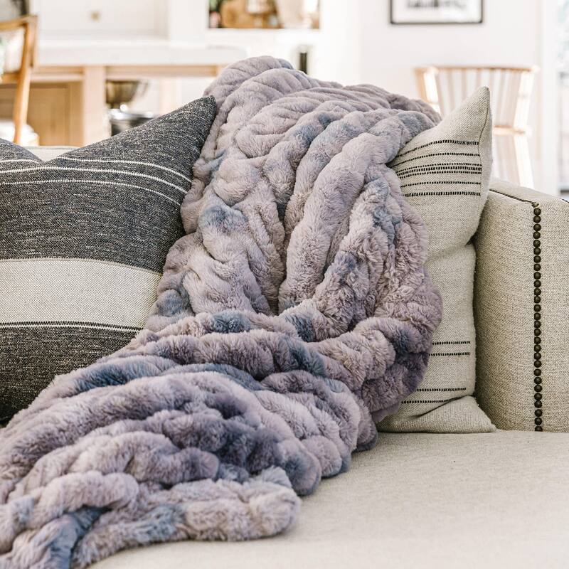Minky Designs Luxuriously Soft Chic Minky Faux Fur Blankets - 50 W X 60 H Inches - Blueberry