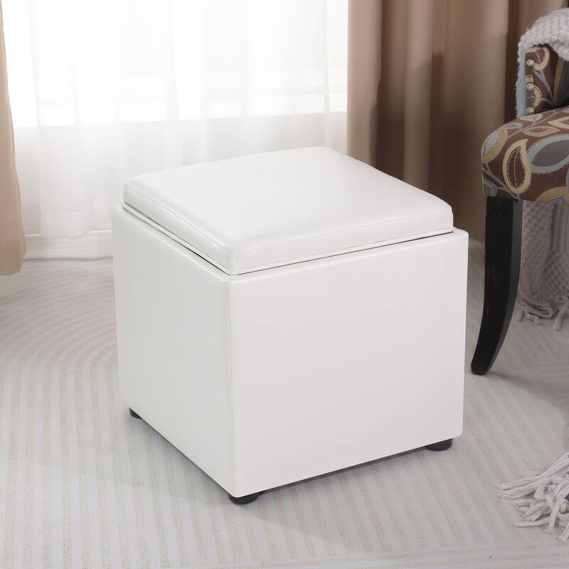 Adeco Storage Ottoman With Tray