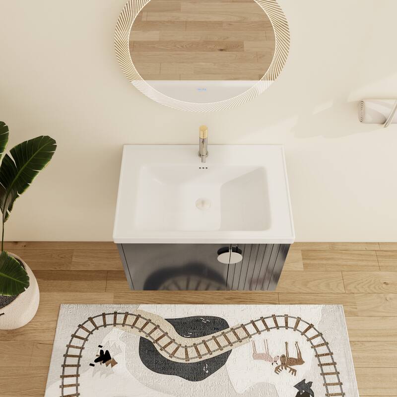 Malwee 24"/28" Floating Bathroom Vanity, Wall Mounted Bathroom Vanity with Ceramic Sink and Soft Close Door