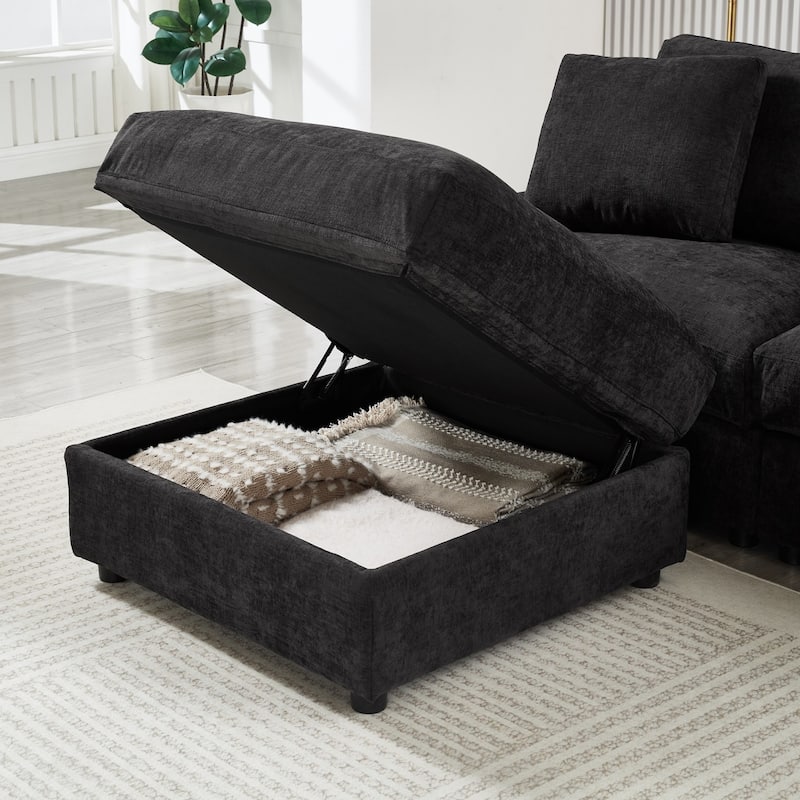 103.54" L-Shaped Sectional Sofa with Storage and Movable Ottoman