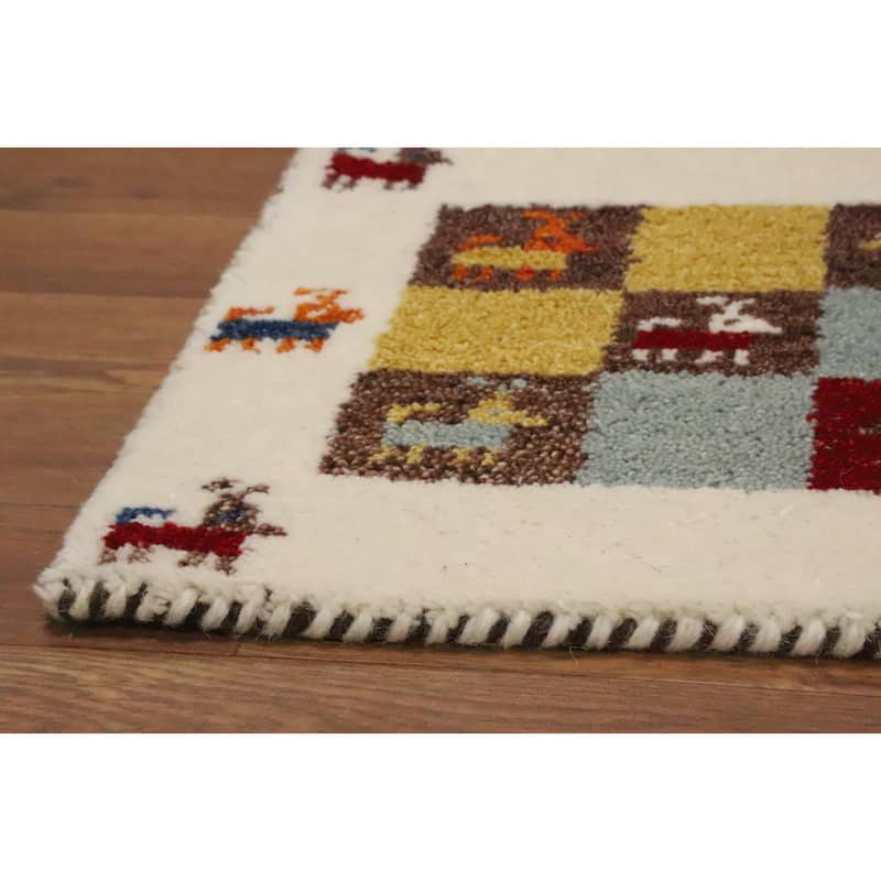 Hand Knotted Oriental 100% Wool Carpet Tribal Animal Pictorial Multi-Colored Gabbeh Area Rug - 1' 4'' X 1' 4''
