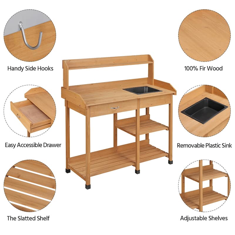 Yaheetech Garden Potting Bench Planting Bench with Sink Drawer Rack