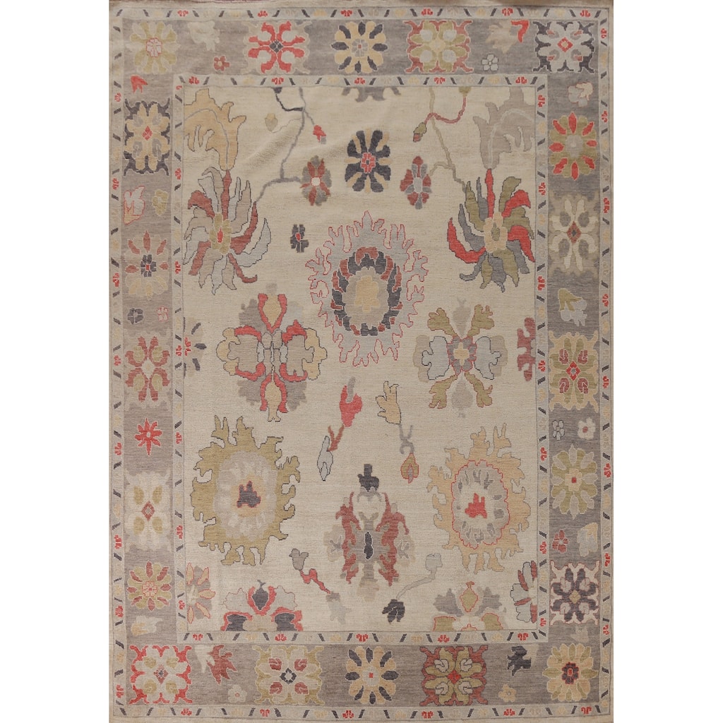 Hand Knotted Oriental 100% Wool Carpet Transitional All-Over Beige & Ivories Oushak Area Rug - 12' 5'' X 9' 1''