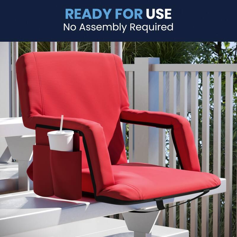 2 Pack Reclining Backpack Padded Stadium Chairs-Armrests & Storge Pockets