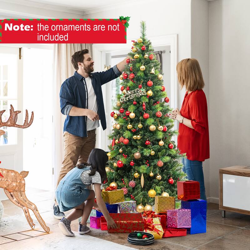 Gymax 7 FT Pre-Lit Artificial Christmas Tree w/ 974 Branch Tips & 400