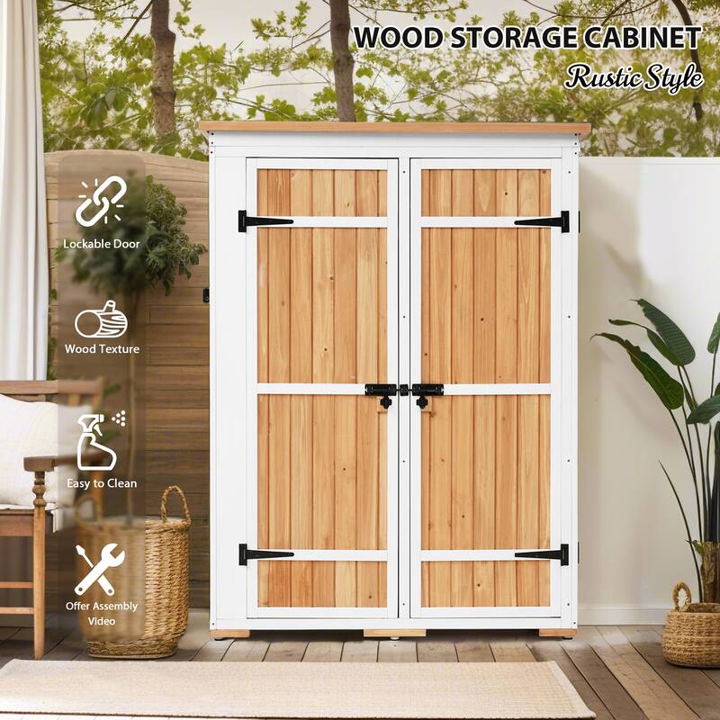 Nestfair Outdoor Garden Tool Cabinet with Waterproof Roof and 4 Doors