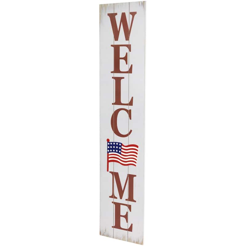 Welcome USA Flag Americana Wooden Wall Sign - 36"