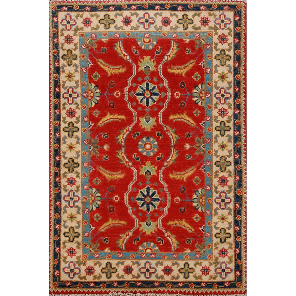 Red Kazak Oriental Accent Foyer Rug Handmade Wool Carpet - 2'0"x 3'0"
