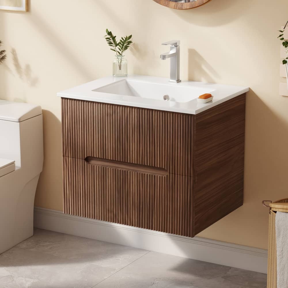 EROMMY 24/30 Inch Floating Bathroom Vanity with Sink, Modern Sink Cabinet with 2 Drawers and Soft-Close Design