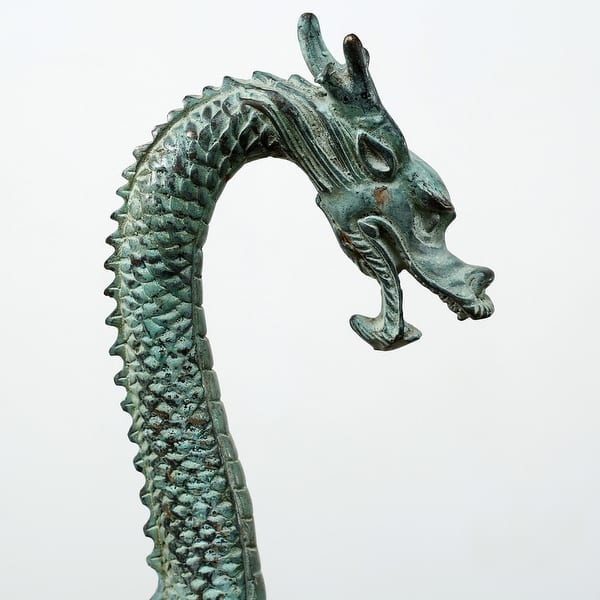 slide 2 of 7, Approx. 16 Inches Bronze Standing Dragon Weathered Green