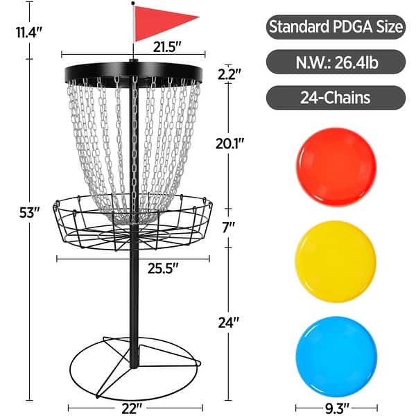 Yaheetech 24Chain Disc Golf Basket with 3 discs and Carrying Bag Bed