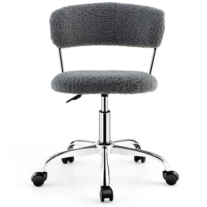 Gymax Computer Desk Chair Adjustable Sherpa Office Chair Swivel Vanity