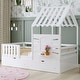 preview thumbnail 3 of 38, Twin Size House Bed with 2 Storage Drawers and Guardrails, Kids Playhouse Bed Daybed with Roof and Window Design