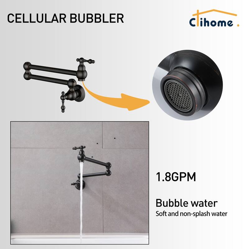 Clihome Traditional Wall Mounted Kitchen Pot Filler Faucet