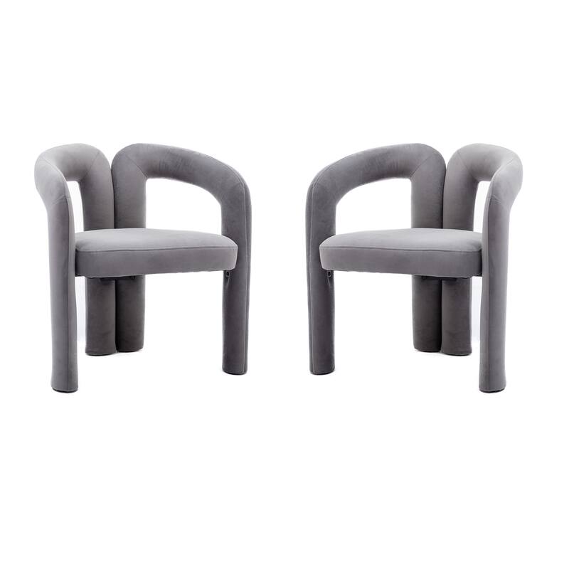 Accent Chairs Set of 2, Comfort Velvet Upholstered Armchair with Hollow Backrest Design - Gray