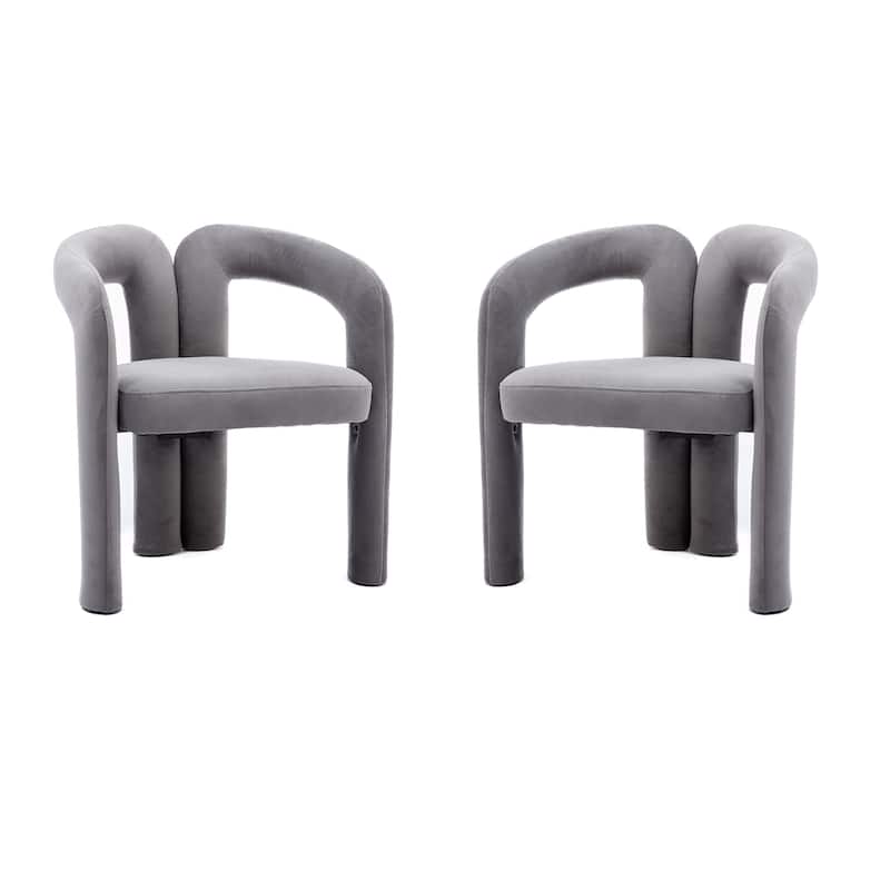 Gray Modern 25.2" Upholstered Accent Chair with Curved Circular Backrest and High-Density Foam (Set of 2) - Gray