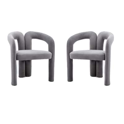 Set of 2 Gray Velvet Armchair Dining Chair Side Chairs Accent Chair