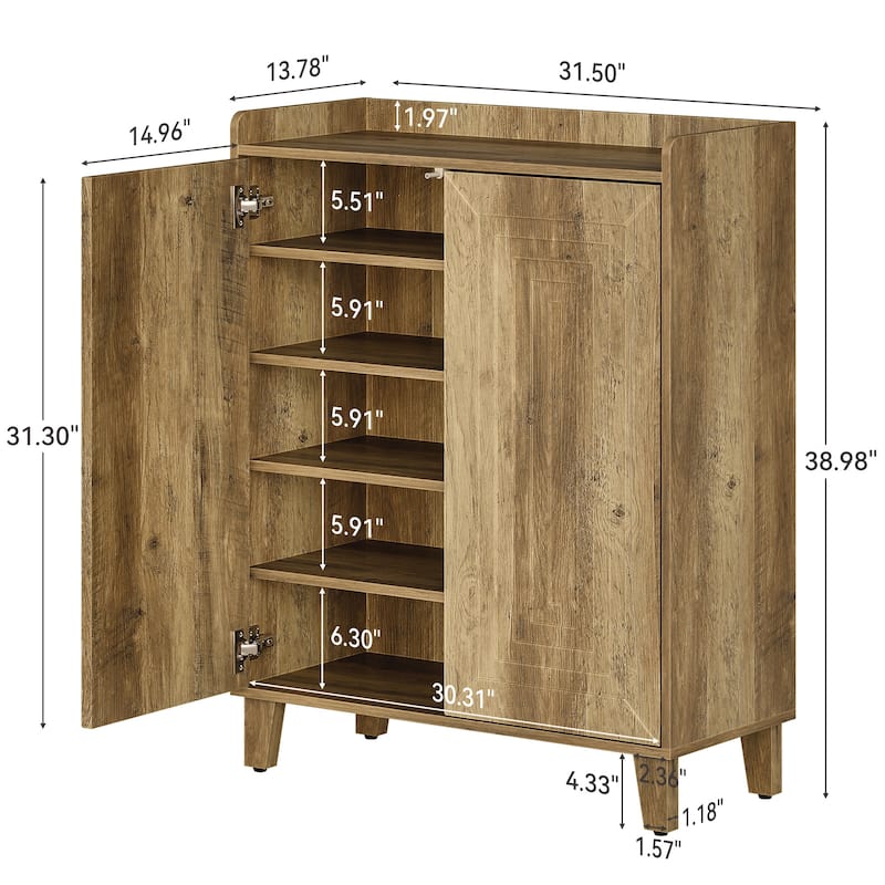5-Tier Wooden Shoe Cabinet with Doors