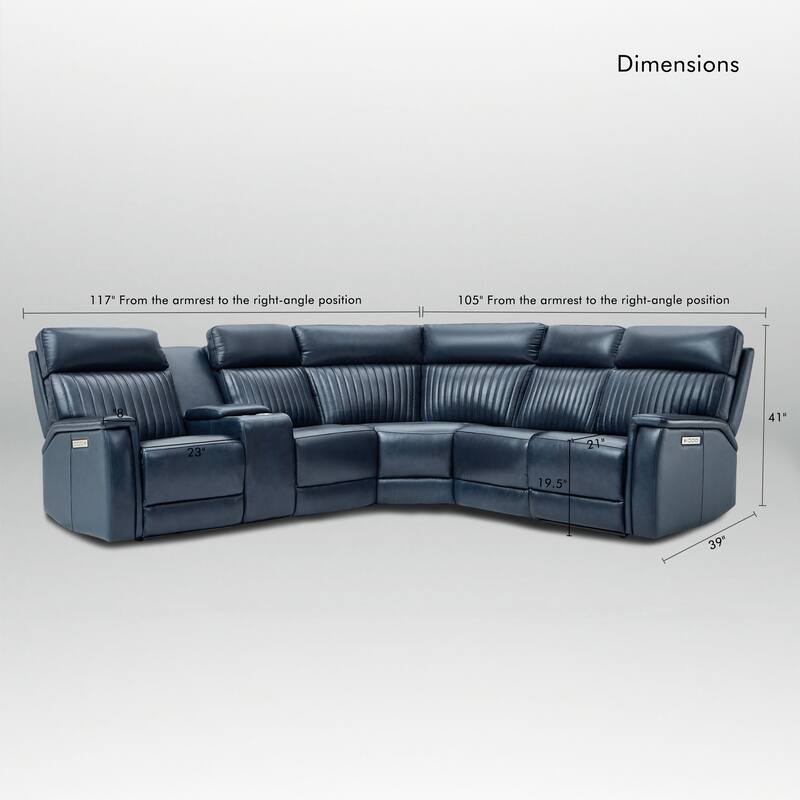 6PCS, 2 power Recliners, Leather Reclining Sectional with Power headrest & lumbar, USB & USB-C Ports