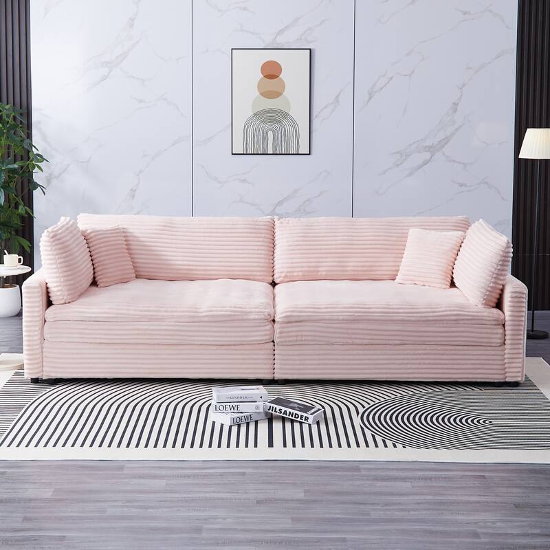 The 112-Inch Corduroy Sofa,With Two Throw Pillows And Four Backrests