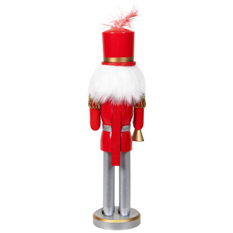 14" Red and White Wooden Christmas Nutcracker with Horn