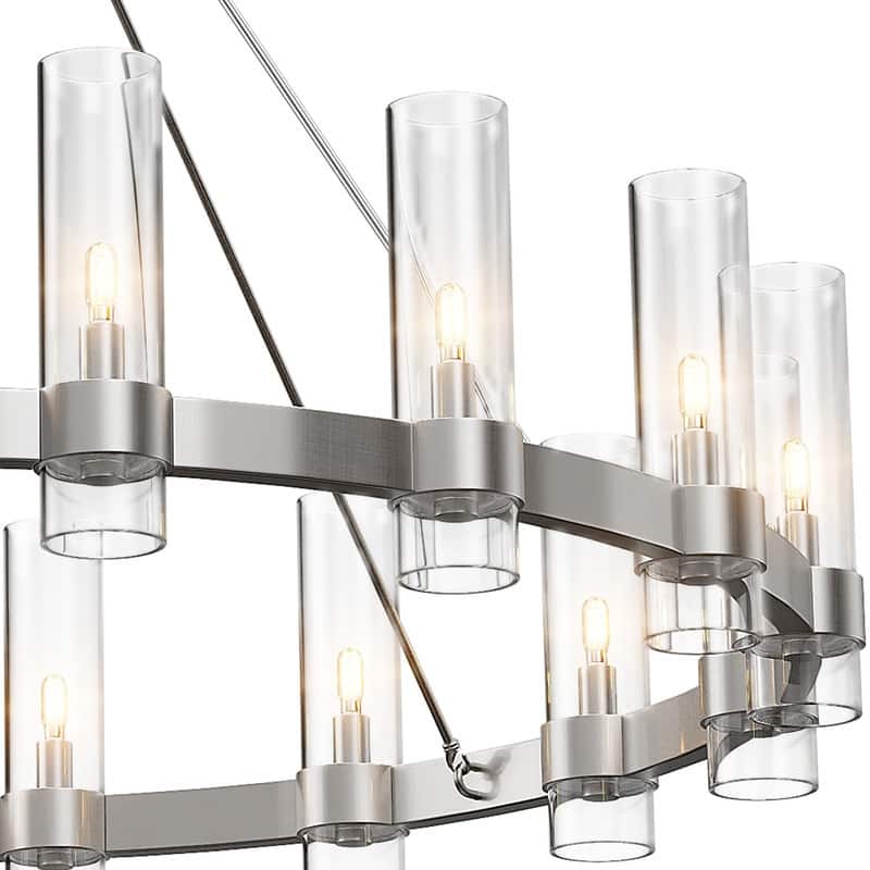 KAYLA 48" 16-Light Gold Chandelier, Wagon Wheel Chandelier with Glass Shade, Modern Farmhouse Chandelier - 48in