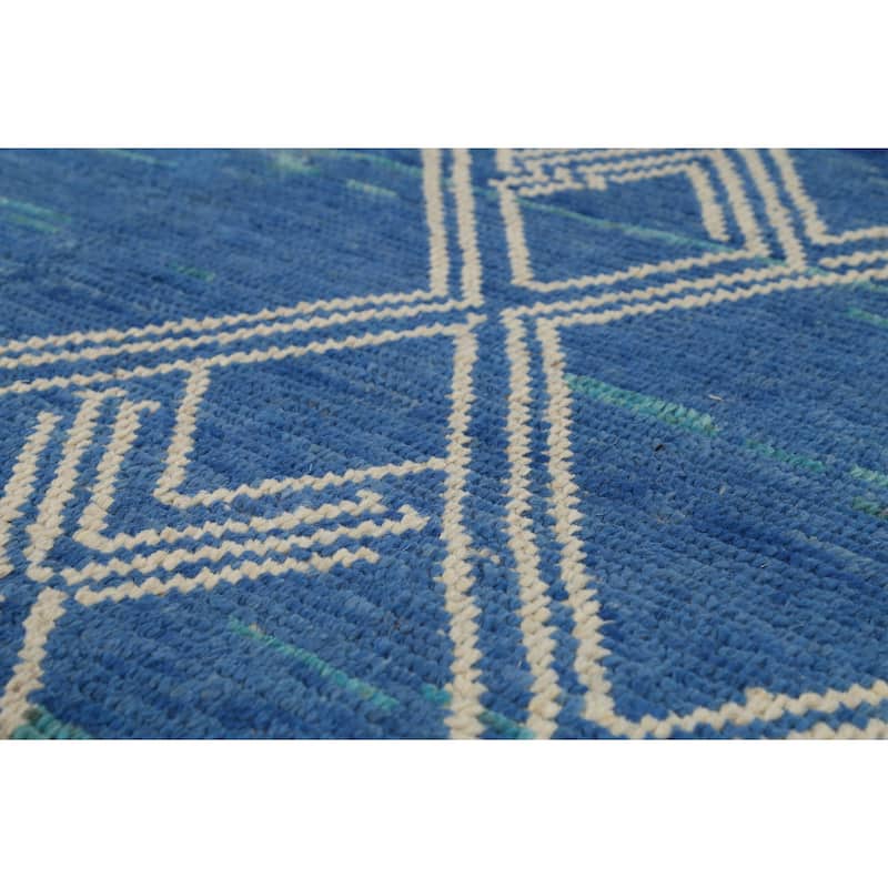 Blue Moroccan Oriental Area Rug Handmade Wool Carpet - 7'11"x 9'10"