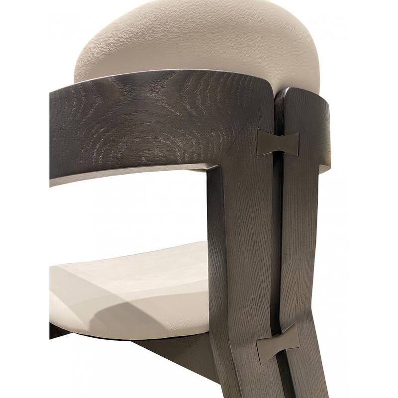 Light Gray And Dark Gray Upholstered Faux Leather Open Back Dining Arm Chair