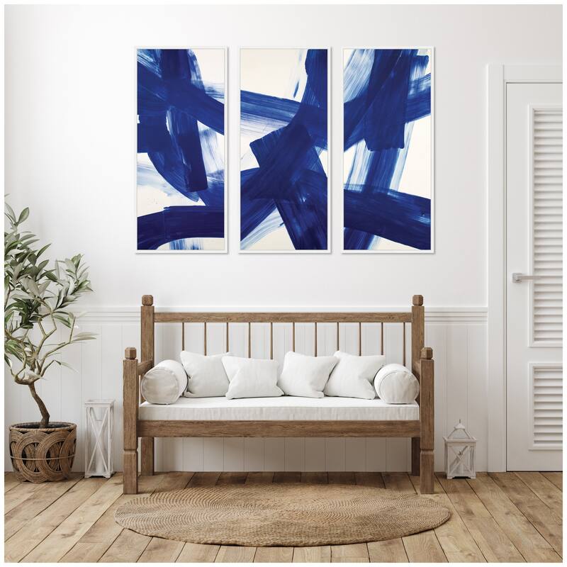 Kate and Laurel Cobalt Mark No. 1, No. 2, & No. 3 3 Piece Framed Canvas Wall Art Set by Amy Lighthall