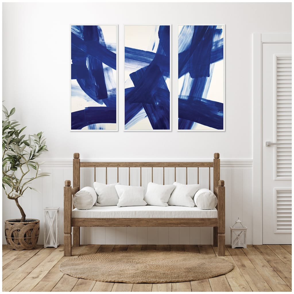 Kate and Laurel Cobalt Mark No. 1, No. 2, & No. 3 3 Piece Framed Canvas Wall Art Set by Amy Lighthall