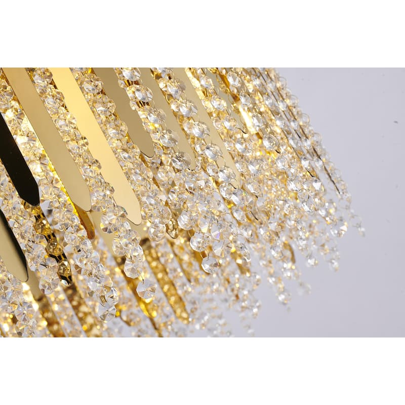 9-Light Gold Chandelier With Clear Hanging Crystal Beads
