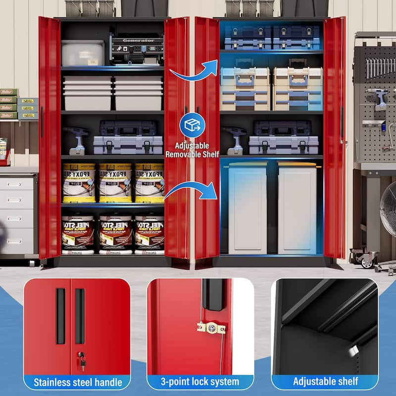 71 inch Garage Storage Cabinet Shelving Kitchen Pantry Locker with Adjustable Shelves for Office, Garage, Home, Pantry