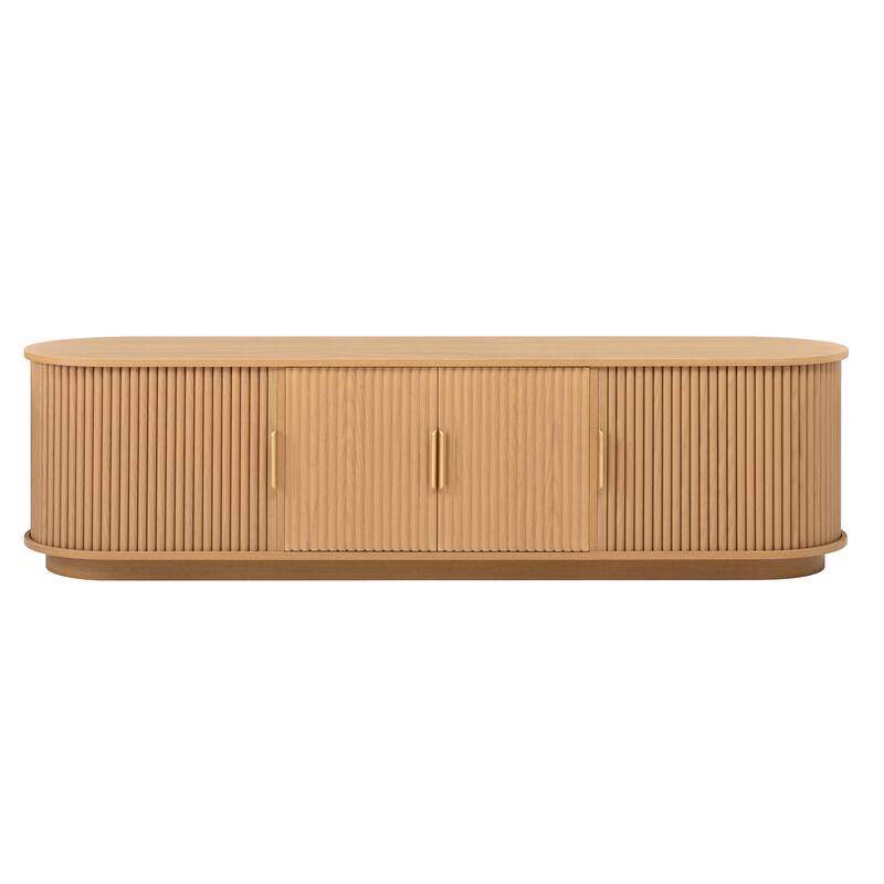 Farmhouse TV Stnad, for TVs up to 75 Inches with Sliding Roller Shutter Doors 4 Adjustable Shelves, for Living Rooms, Natural