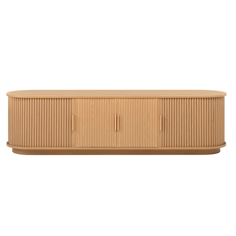 Wooden TV Stand with Sliding Tambour Door for TVs up to 75", Fluted TV Cabinet Media Console Table for Living Room