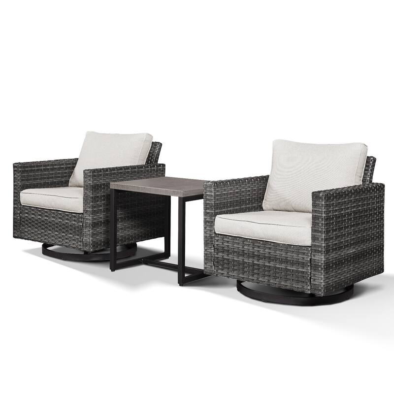 Outdoor Swivel Rocking Chairs Set of 2 with Rattan Side Table