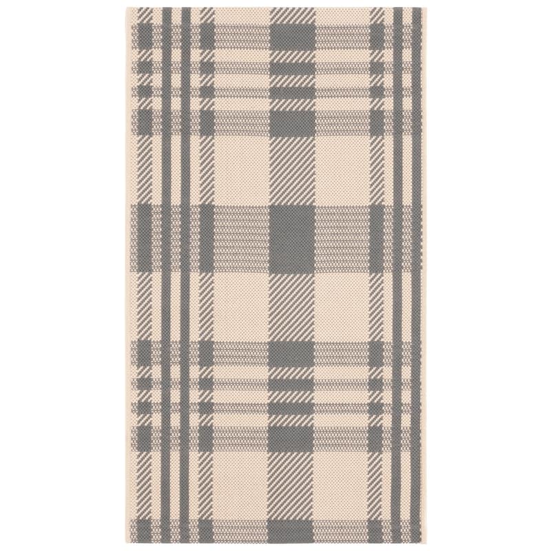 SAFAVIEH Courtyard Oriole Plaid Indoor/ Outdoor Waterproof Patio Backyard. - 2' x 3'7" - Grey/Bone