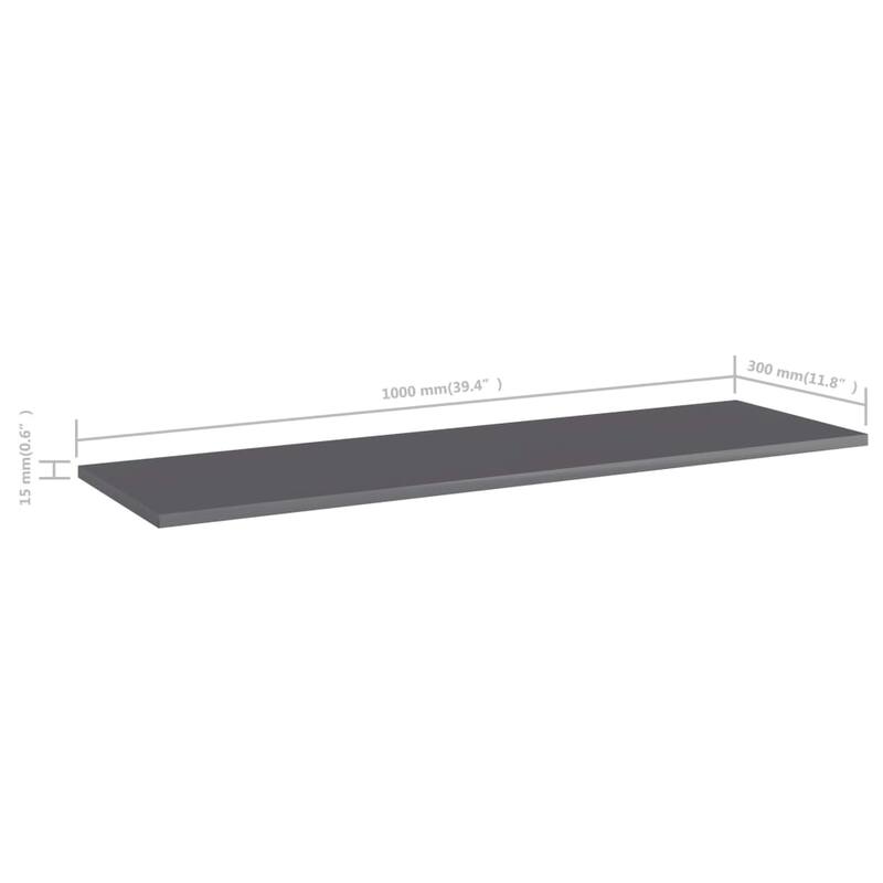 vidaXL Bookshelf Boards 4 pcs High Gloss Gray 39.4"x11.8"x0.6" Chipboard