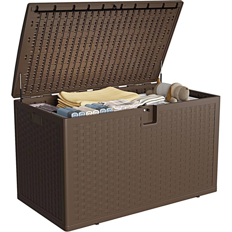 120 Gallon Outdoor Waterproof Storage Box Lockable for Patio - Brown