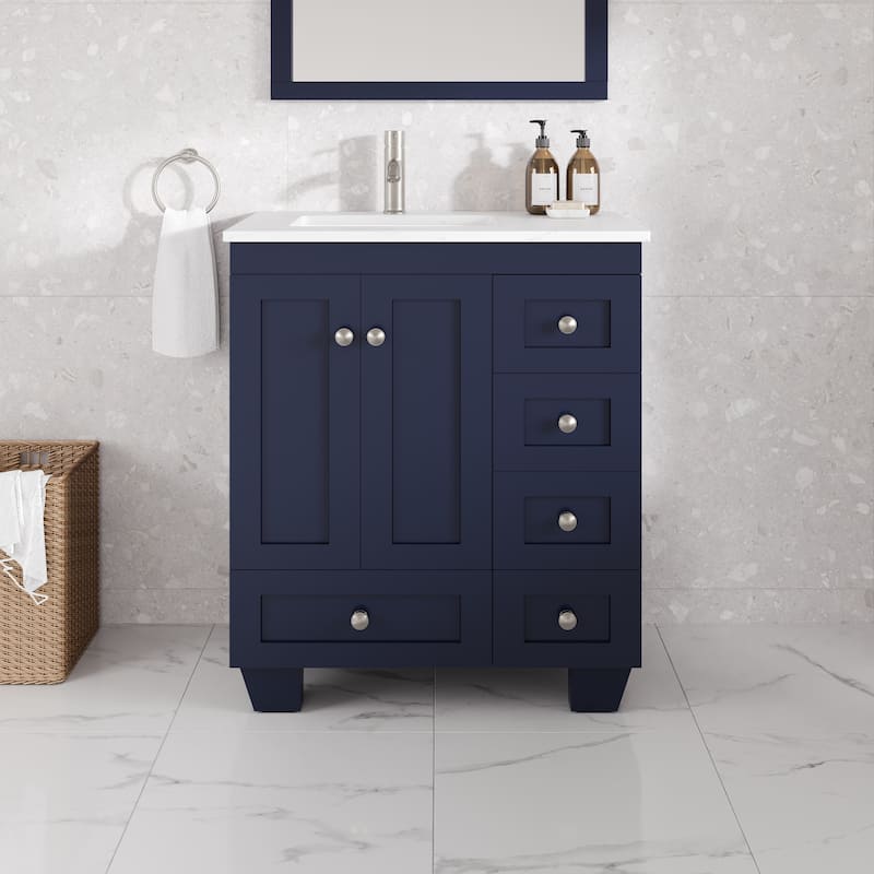 Eviva Happy 28"W Bath Vanity with Carrara Quartz Top - Blue