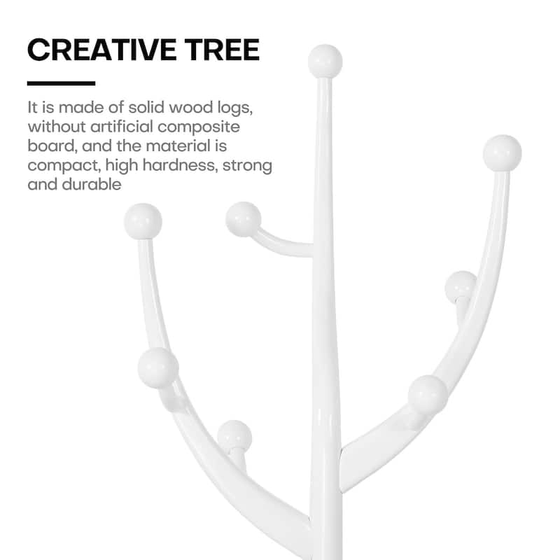 Tree-branch Rubberwood Freestanding Coat Rack with 8 Hooks - 24.5"W x 70.87"H