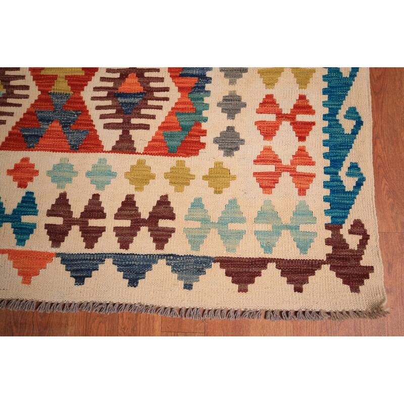 All-Over Geometric Kilim Oriental Large Rug Flatweave Wool Carpet - 10'3" x 16'6"