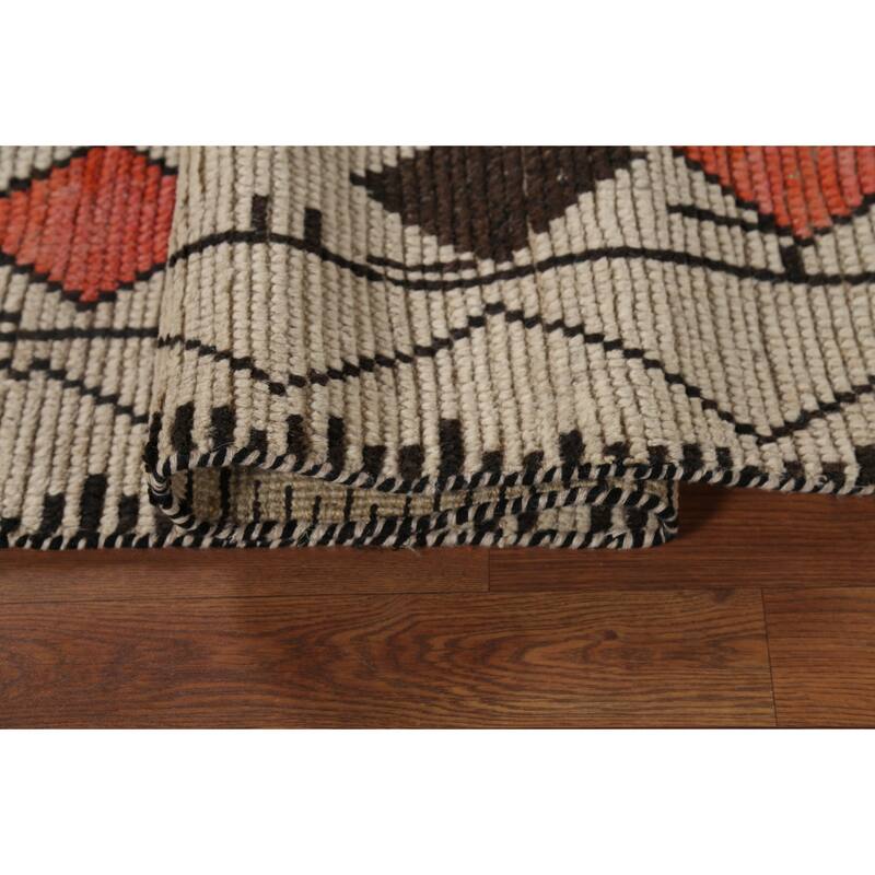 Geometric Moroccan Oriental Area Rug Hand-Knotted Beige Wool Carpet - 6'0"x 9'8"