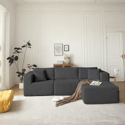 Sectional Sofa and Module, Mid-Century Modern L Shaped Couches 3-Seat Sofa Grey Right