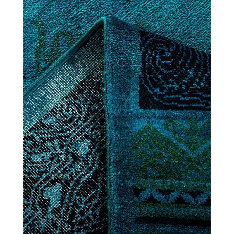 Overton Hand Knotted Wool Vintage Inspired Modern Contemporary Overdyed Blue Area Rug - 8' 0" x 10' 3"