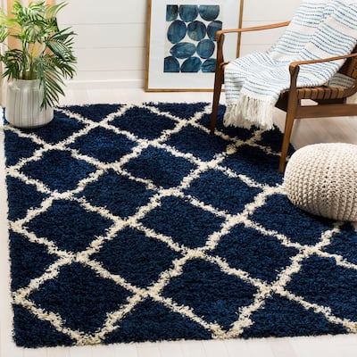 SAFAVIEH Dallas Shag Giusy Trellis 1.5-inch Thick Rug - Navy/Ivory - 5'1" x 7'6"