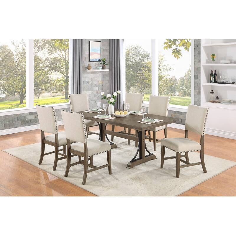 Best Quality Furniture Rustic Dining Sets - Brown Oak - 7 Piece