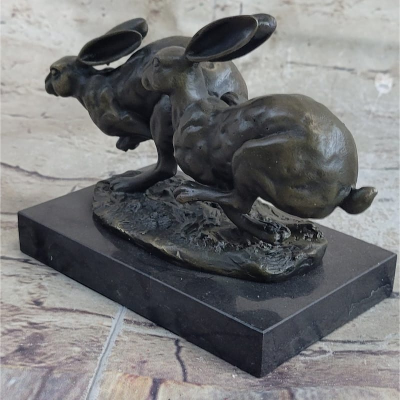 Art Deco Hares Imitative Rabbit Bronze Sculpture Easter Bunny Marble Figurine Decoration